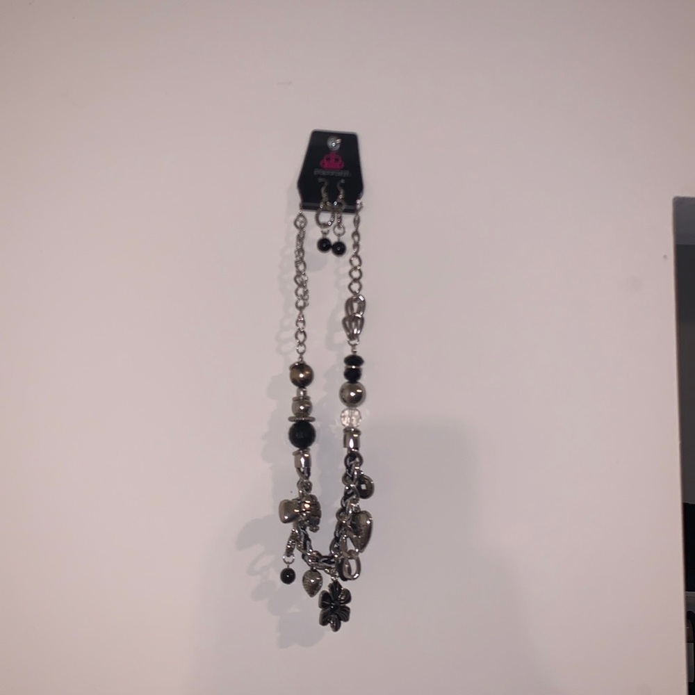 Black and silver necklace and earring set